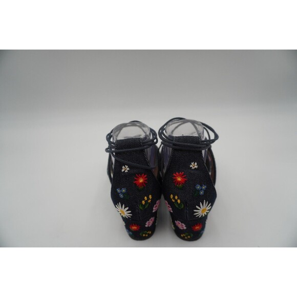 Tabitha Simmons Isadora Lace up denim floral bohemian embroidered open toe Sz 39 - Picture 7 of 11